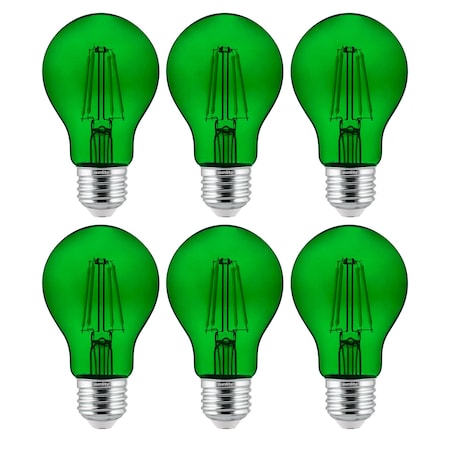 Sunlite LED Filament A19 60W Equivalent Colored Transparent Dimmable Light Bulb Green, 6PK 40941-SU